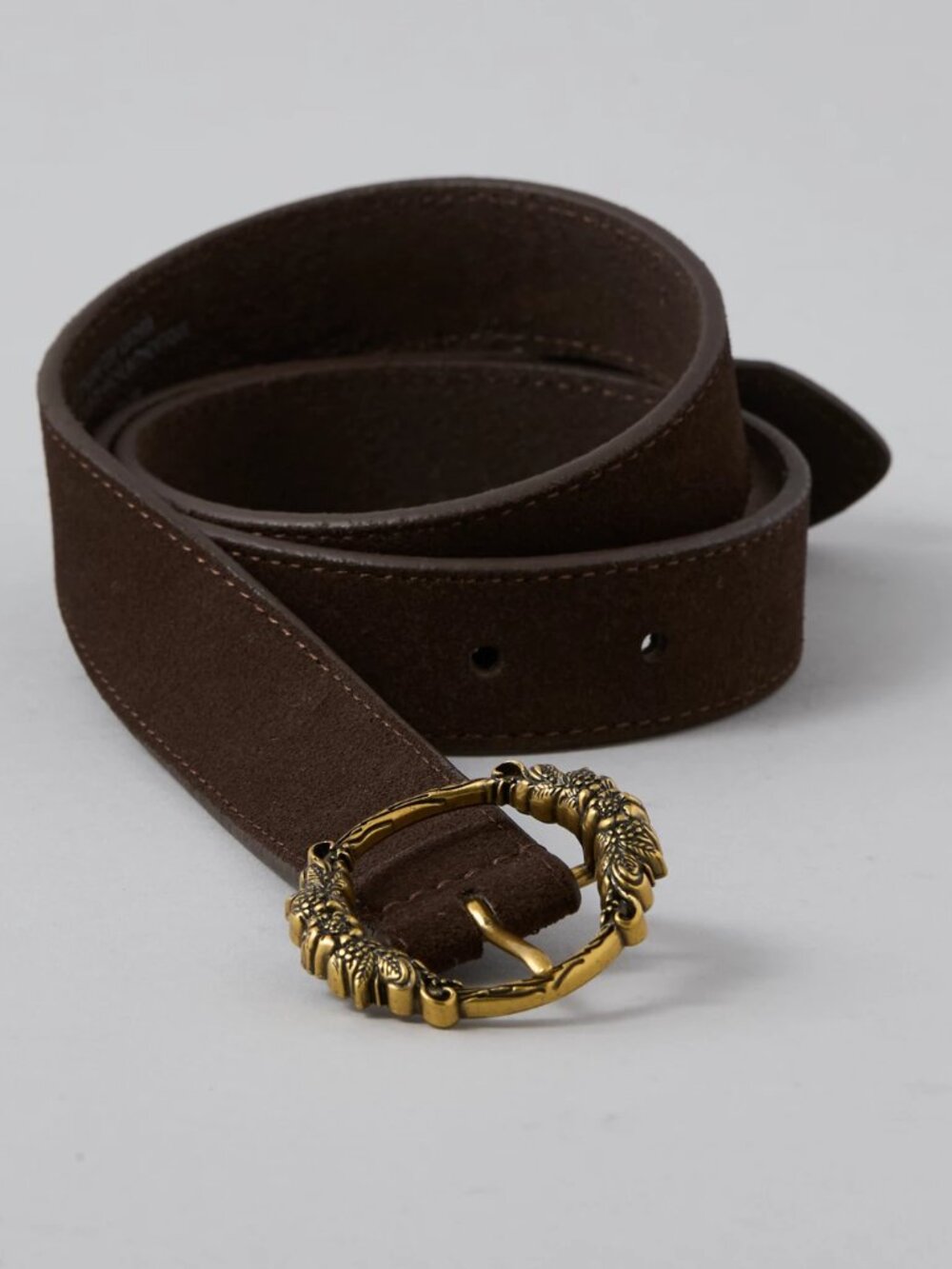 AE Brown Suede Leather Belt with Gold Floral Buckle/NWT/MEDIUM